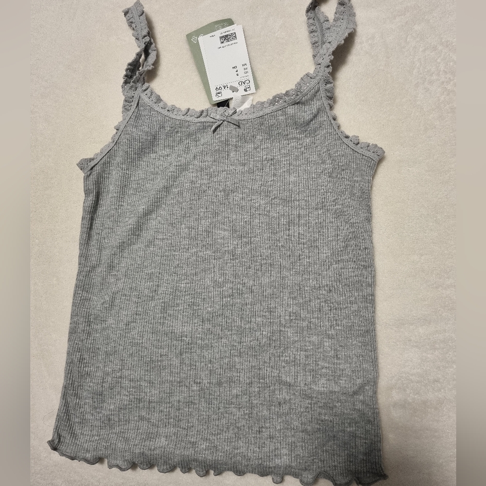 Gray Lace Trim Tank Top